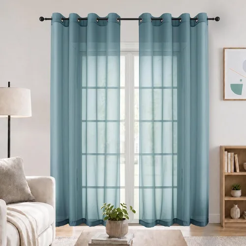 Vista 44 de OWENIE Cenefa transparente con ojales negros para ventanas, 2 paneles de 52