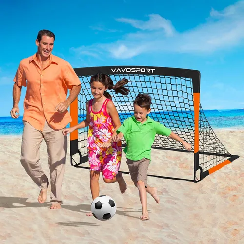 Vista 7 de VAVOSPORT Juego de porterías de fútbol para niños para patio trasero, 2 redes portátiles de 4 x 3 / 6 x 4 pies, mini equipo de entrenamiento