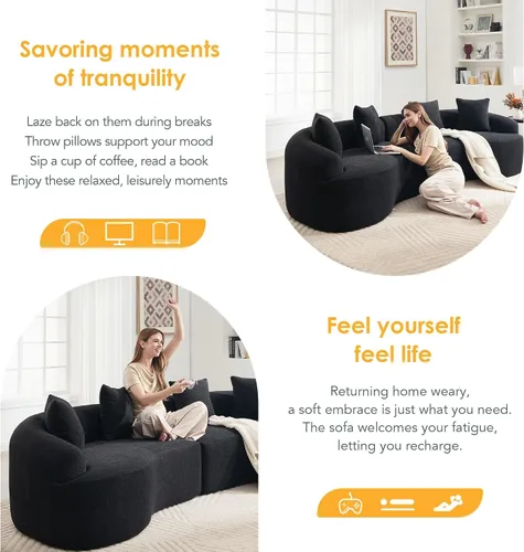 Vista 4 de Sofá modular de 110 pulgadas, sofá cama curvado sin huesos, sofá convertible en forma de L para sala de estar, dormitorio, apartamento, tela