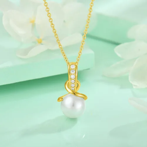 Vista 4 de Starchenie Juego de aretes de perlas de plata de ley 925 chapada en oro de 18 quilates para mujer