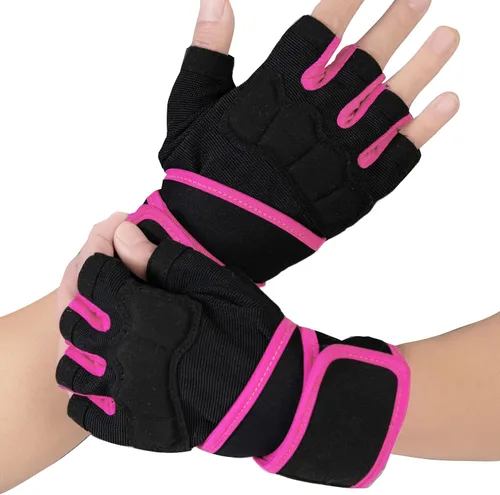 Vista 7 de Guantes de entrenamiento para hombres y mujeres, guantes acolchados para levantamiento de pesas en el gimnasio con soporte para muñeca, protección