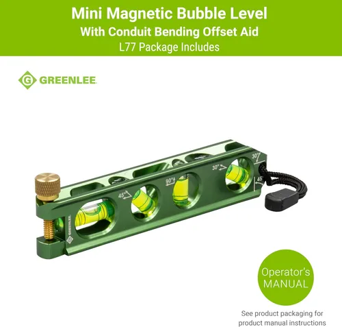 Vista 2 de Greenlee L77 Mini Nivel Magnético de Burbuja con Ayuda de Desplazamiento para Doblado de Conductos