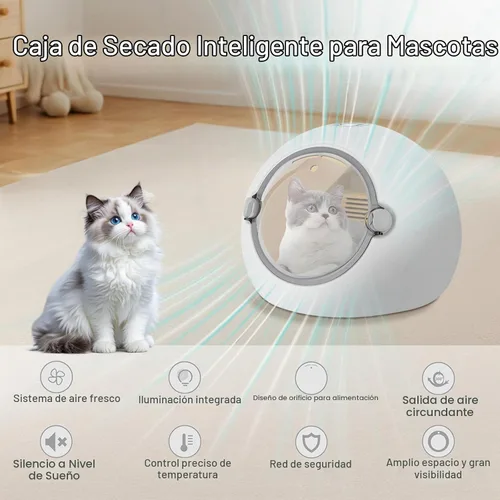 Vista 7 de Caja secadora de mascotas para gatos y perros pequeños de un radio de 16.5 lbs/16.53 libras, secado de 5 a 90 minutos, caja de secadora automática