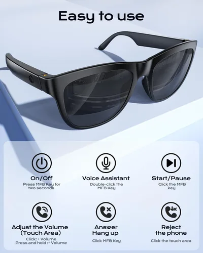 Vista 8 de XO Simple is Beauty Gafas inteligentes con Bluetooth, micrófono y altavoces incorporados, gafas de sol inalámbricas inteligentes con auriculares
