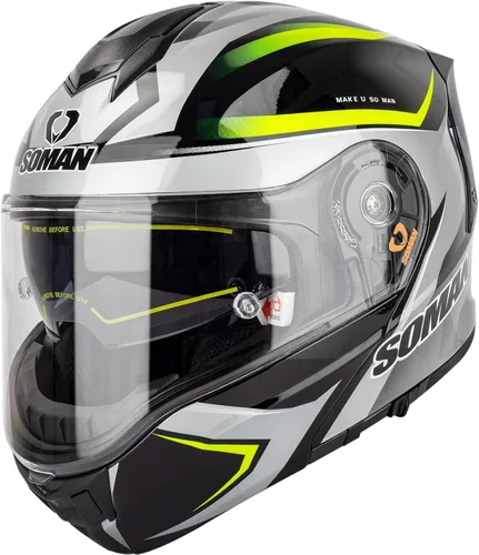 Vista 15 de Casco modular de motocicleta abatible de doble visera para hombre, aprobado por puntos 965