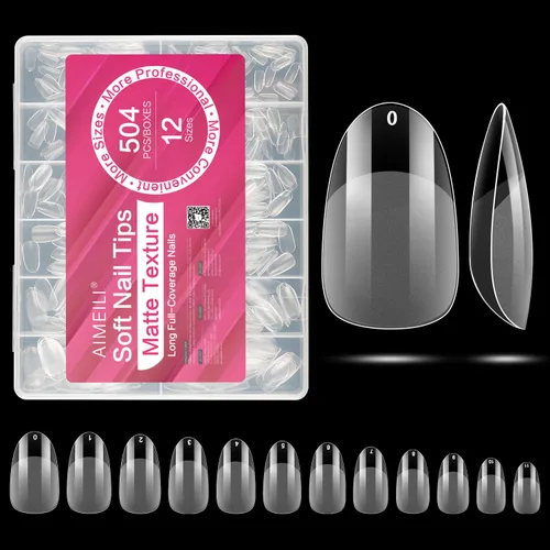 Vista 8 de AIMEILI 432 puntas de uñas postizas cortas de almendra, redondas, de cobertura completa, para extensión de uñas de remojo, uñas postizas acrílicas a