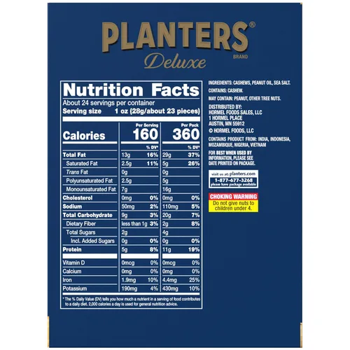 Vista 2 de PLANTERS Anacardos de lujo, aperitivos de fiesta, proteína a base de plantas, bolsa de 2.25 onzas (paquete de 12)