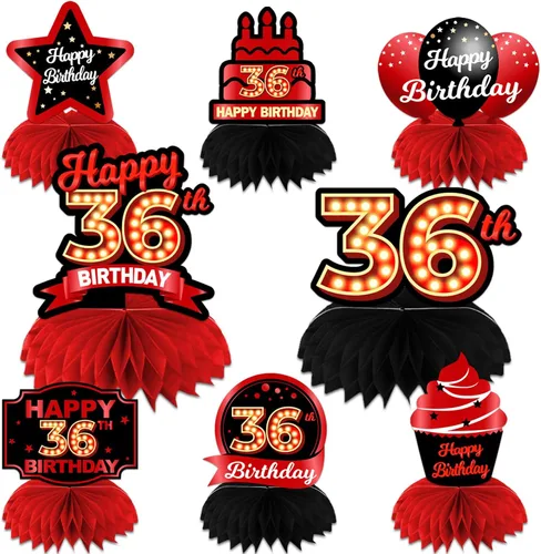 Vista 80 de Feliz 45 cumpleaños rojo y negro centros de mesa de panal de abeja decoraciones de globos decoración de mesa centros de mesa para niñas mujeres