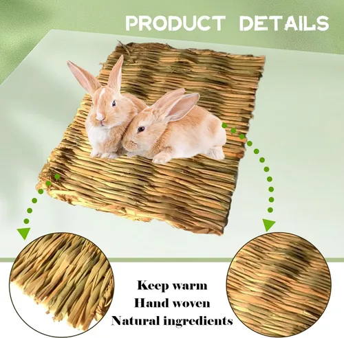 Vista 5 de 8 alfombrillas de hierba de conejo, tapete de hierba natural de conejo, tapete para cama de mascotas, conejos, juguetes masticables para hámsters