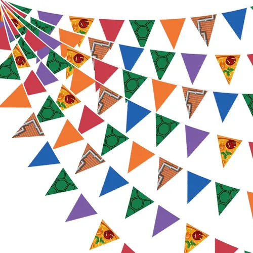 Vista 8 de pinkblume Decoraciones de fiesta de 32 pies de los 80, banderines triangulares, banderines de tela para guirnaldas de tela para 80, retro, hip hop