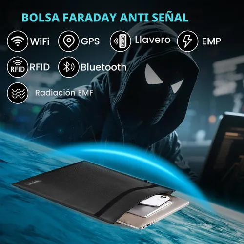 Vista 5 de Bolsas Faraday grandes a prueba de EMP, bolsa Faraday para tableta, bolsa Faraday, evita piratería, seguimiento y NFC/WiFi/Bluetooth para teléfonos