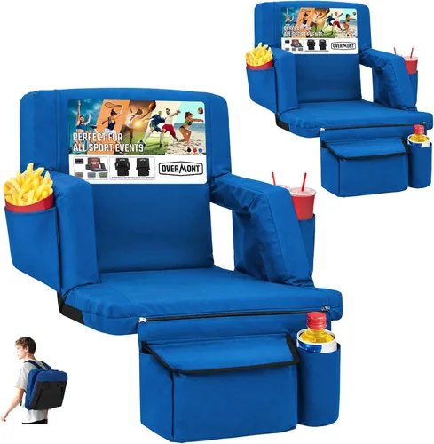 Vista 10 de Overmont Asiento de Estadio con Soporte para la Espalda - Cojín Acolchado de 2.8'' Reclinable de 6 Posiciones Asiento de Gradería con Ganchos Dobles