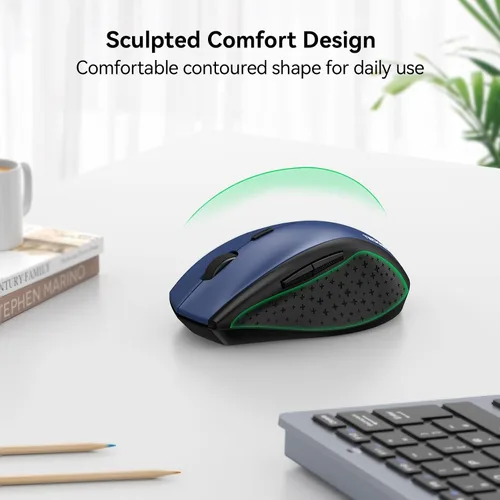 Vista 3 de TECKNET Mouse inalámbrico, mouse USB de 2.4 G con 6 niveles ajustables 3200 DPI, batería de 30 meses, empuñaduras ergonómicas, 6 botones portátiles