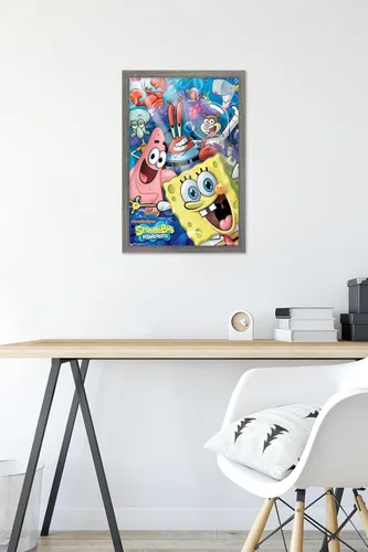 Vista 6 de Trends International Nickelodeon Spongebob - Póster de pared Joy, 14.725 x 22.375 pulgadas, versión con marco de madera tipo granero