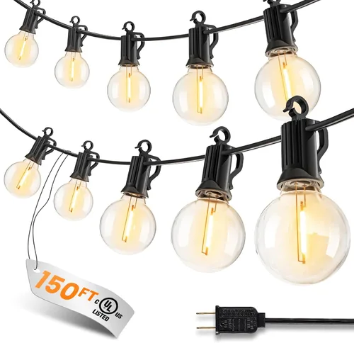 Vista 14 de Guirnalda de luces para exteriores, 25 pies, 12 bombillas LED, IP65, impermeable, conectable, G40, luz de patio exterior para patio trasero, porche