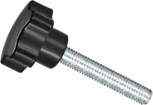 Vista 29 de Perillas de sujeción de estrella, rosca macho M5 x 0.984 in, cabeza de 0.945 in, mango de tornillo de pulgar de plástico, perno roscado, color negro