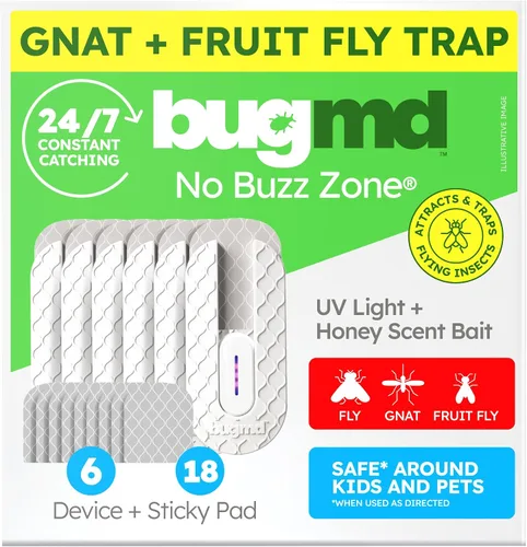 Vista 9 de BugMD - Trampa para moscas de frutas sin zumbido para interiores con luz UV Colector de mosquitos y matamosquitos para casa, cebo con aroma a miel