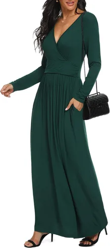 Vista 2 de LILBETTER - Maxi vestido casual, de manga larga, cuello en V, holgado, liso y largo para mujer
