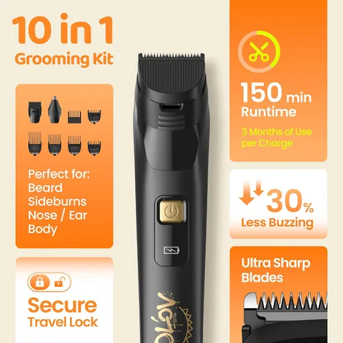 Vista 2 de Recortadora eléctrica de barba para hombres, recortadora de pelo de nariz y maquinilla de afeitar eléctrica para hombres, kit de aseo 10 en 1
