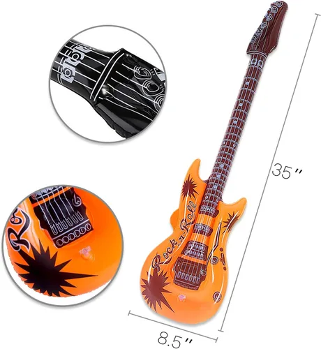 Vista 2 de Novelty Place 12 guitarras inflables para niños, 35 pulgadas, guitarras eléctricas inflables de 35 pulgadas, colores surtidos, juguete de guitarra