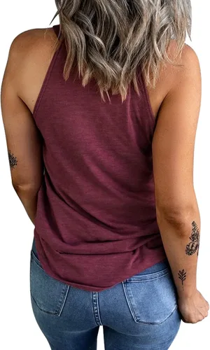Vista 3 de KINLONSAIR - Camisetas de verano sin mangas con cuello redondo para mujer, camisetas sin mangas, para entrenamiento, informales, básicas, cuello