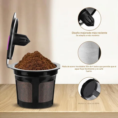 Vista 3 de K Cups reutilizables para K-eurig, paquete de 8 K Cups de cápsulas de café reutilizables, K Cup reutilizable universal para K-eurig 1.0 y 2.0