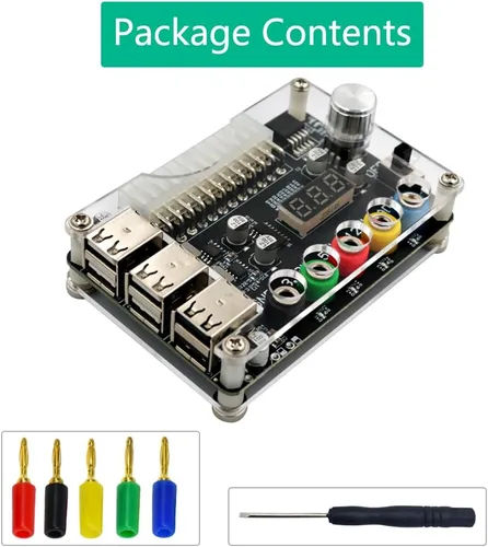 Vista 7 de HLT Placa de conexión de fuente de alimentación ATX con perilla de voltaje ajustable y 6 puertos USB 2.0, y QC 2.0/QC 3.0, salida máxima de 3 A