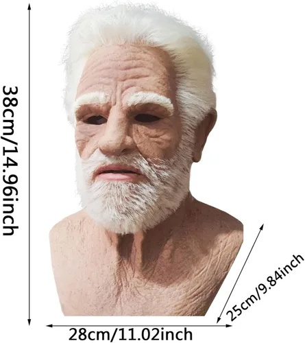 Vista 7 de Bagmrteho Máscara realista de Halloween para abuelo, máscara de anciano calvo para adultos, máscara de anciano de Halloween, máscara de cabeza