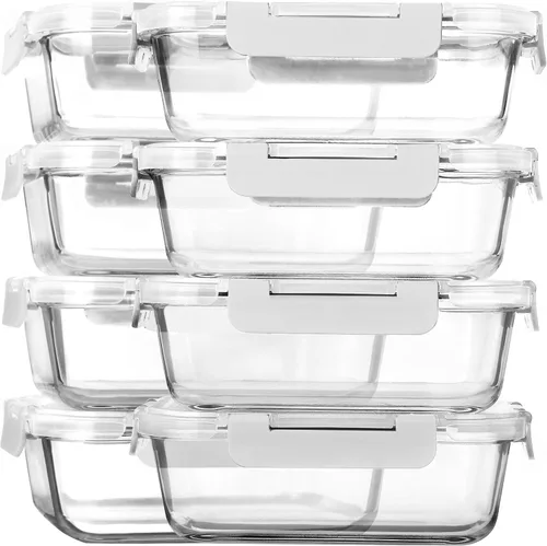 Vista 8 de M MCIRCO [Paquete de 8, 30 onzas] Recipientes de vidrio para preparación de comidas, recipientes de almacenamiento de alimentos de vidrio