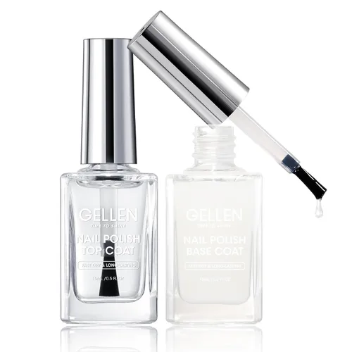 Vista 13 de GELLEN Esmalte de uñas base transparente, capa superior, base con tinte rosa claro y capa superior brillante sin necesidad de limpieza