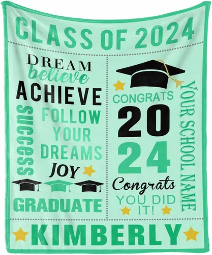 Vista 14 de Manta personalizada con nombre de graduados y escuela para un regalo único, manta personalizada de graduación de clase de 2024, manta suave, 30 x 40
