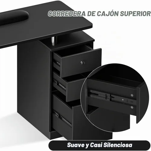 Vista 4 de Mesa de manicura de escritorio con tecnología de uñas resistente a Negro con ruedas