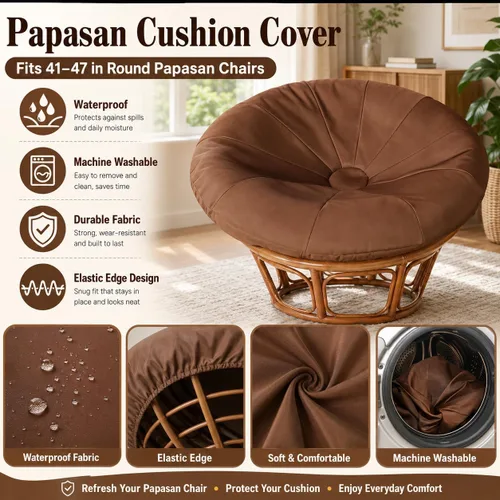 Vista 5 de Papasan - Funda de cojín para silla, cojín para interiores y exteriores, impermeable, con banda elástica diseñada para cojín Papasan