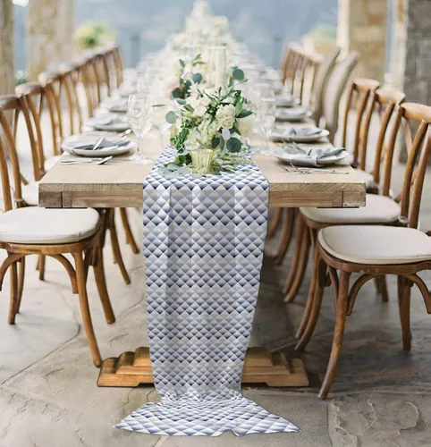 Vista 4 de Double Love Abstract Blue Chiffon Table Runner 55 Inches Long, Voile Sheer Tulle Runner for Rustic Wedding Reception Bridal Shower Decorations