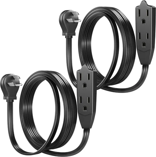 Vista 10 de Maximm Cable de extensión de enchufe plano de 1 pie / cable, salida múltiple - Cable de extensión de enchufe en ángulo de 3 clavijas - Negro