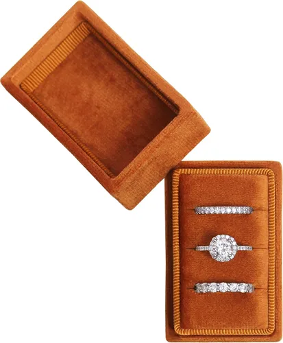 Vista 13 de Caja de joyería rectangular de terciopelo italiano con 3 ranuras, caja de regalo de compromiso, boda, caja de recuerdo, caja de regalo de triple