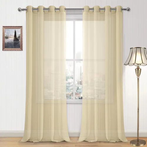Vista 86 de DWCN Cortinas traslúcidas color verde frijol para sala de estar y dormitorio - Cortinas voile con aspecto de lino sintético con ojales en la parte