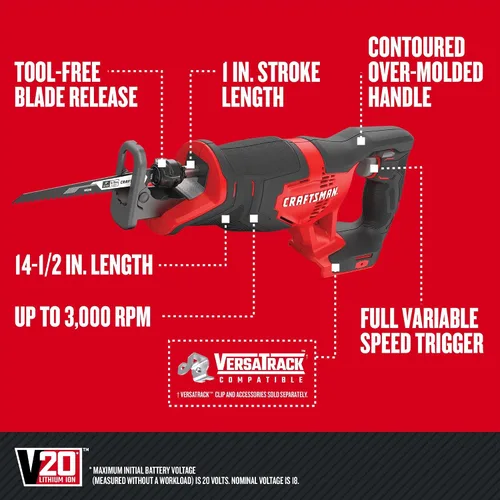 Vista 8 de CRAFTSMAN V20 Kit combinado de herramientas eléctricas inalámbricas de 4 herramientas con 2 baterías y cargador (CMCK400D2)