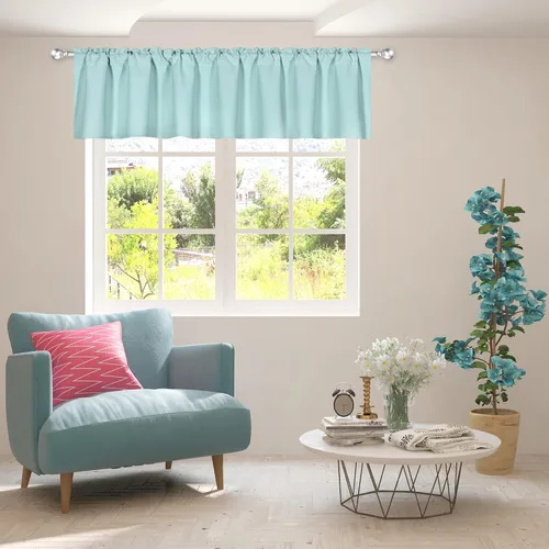 Vista 19 de DECOVSUN Cenefa morada para ventanas de 60 x 18 pulgadas, aislamiento térmico sólido, bolsillo para cortinero, cenefa corta para cocina, cenefa