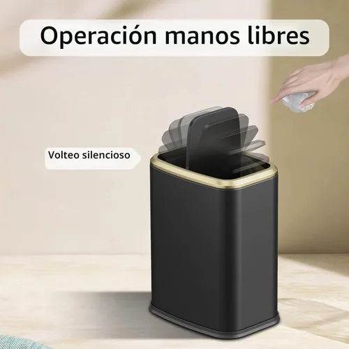 Vista 4 de Cubo de basura pequeño para baño de 8L/2.1 galones con tapa, cubo de basura rectangular con tapa abatible, cubo de basura de acero inoxidable