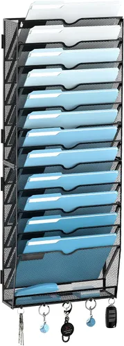 Vista 10 de SUPEASY Organizador de archivos de pared colgante de 10 niveles con ganchos Negro