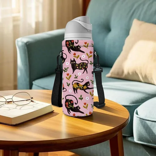 Vista 7 de RICHEN Bolsa de neopreno para botella de agua con correa ajustable para el hombro, cubierta aislada para botellas de acero inoxidable/vidrio/plástico