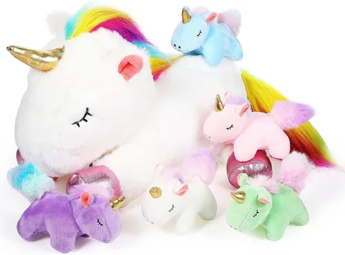 Vista 8 de Sumind Peluche de unicornio arcoíris para mamá con 5 lindos unicornios en su barriga para mamá, año de Navidad, regalos de cumpleaños