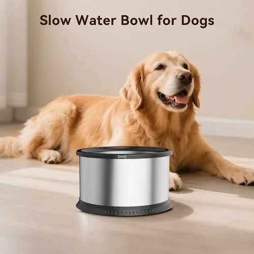 Vista 8 de Tazón de agua para perros sin derrames de 4.5L, juego de cuencos Comedero de gran capacidad, a prueba de salpicaduras, con alfombrilla B-Negro