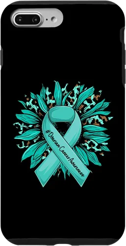 Vista 12 de Leopard Sunflower Teal Ribbon Ovarian Cancer Awareness Case for iPhone 16