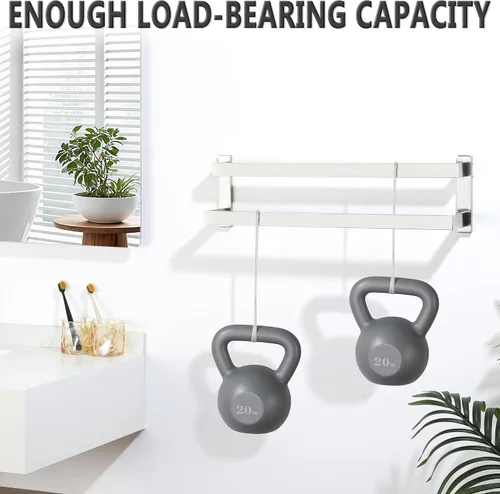 Vista 6 de Alise Barras de Toallas Dobles de 16 Pulgadas para Montar en Pared de Baño, Toallero de Doble Barra para Lavabo de Baño, Barra de Toallas de Acero