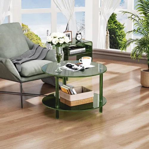 Vista 6 de Mesa de centro acrílica, pequeña mesa de centro moderna redonda para sala de estar, verde