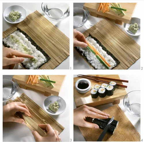 Vista 3 de TOSSOW - Kit de fabricación de sushi – Incluye 2 alfombrillas de rodillo de sushi, 1 paleta de arroz, 1 esparcidor de arroz y 5 pares de palillos