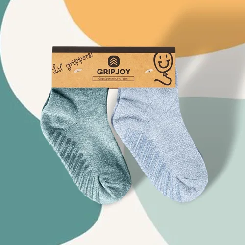 Vista 3 de Gripjoy Calcetines para niños pequeños con agarres, calcetines antideslizantes para niños, 4 pares