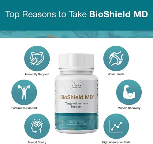 Vista 2 de SUN COAST SCIENCES BioShield MD de Premium Immunity Support con vitamina C, vitamina D, zinc, para concentración, claridad, articulaciones